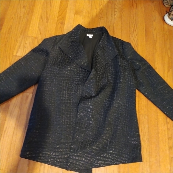 Chico's Black Open Front Snakeskin Pattern Mid Length Jacket Coat Chico's 3 - Picture 3 of 13